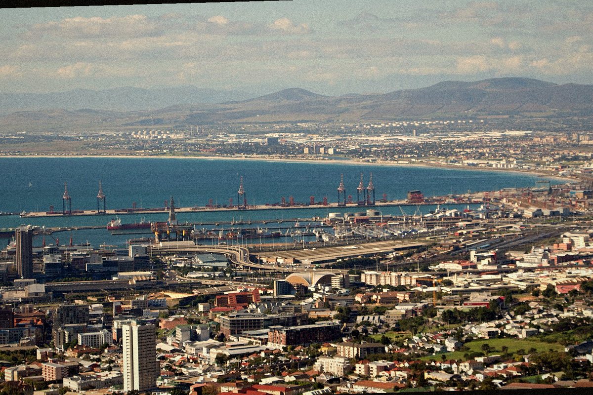 Cape Town harbour and Table Bay from the mountain slopes